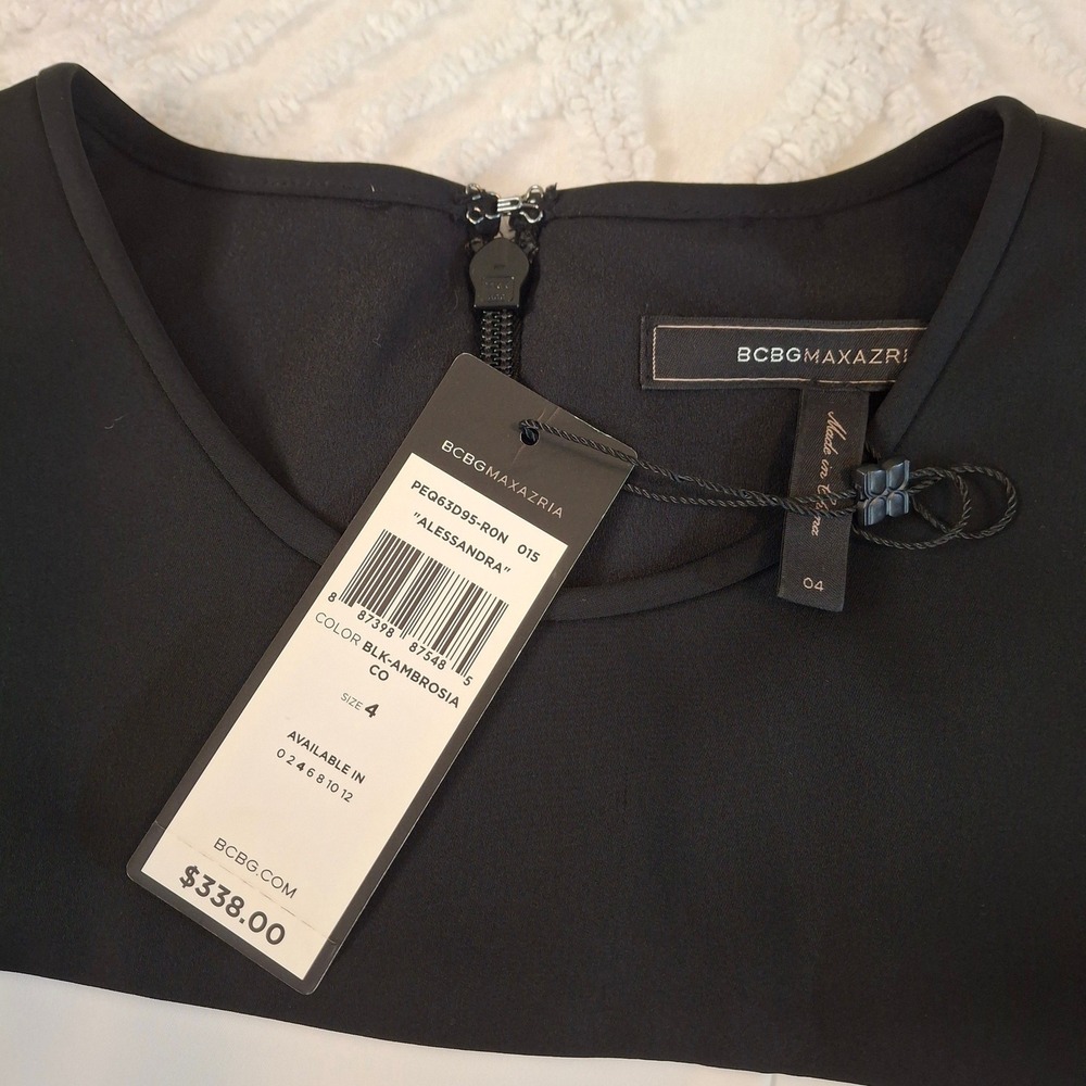 BCBG MAX AZRIA Womens 4 Alessandra Dress Black Abstract Colorblock Sheath NWT - Picture 5 of 10